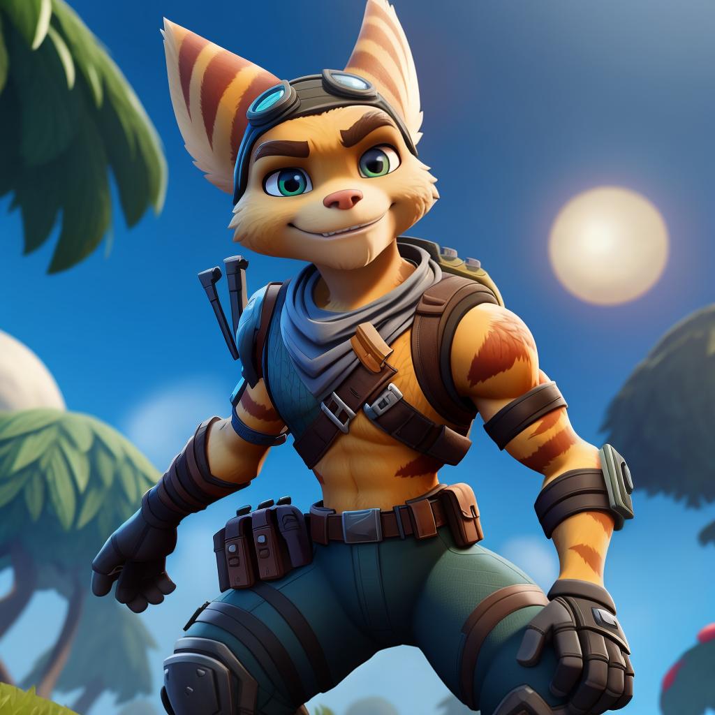  Ratchet and clank (fortnite), full body, open eyes, masterpiece, 4k, fine details,