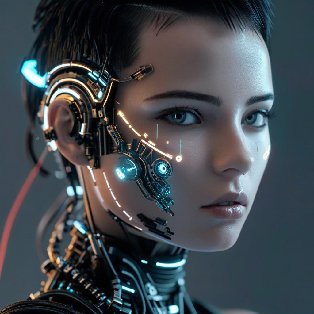  cybernetic robot beautiful gothic girl (anface). inside the face is a dark metal spaceship. white and black smoke clubs short hair. haircut. double exposure. an alarming atmosphere. high detail. . android, ai, machine, metal, wires, tech, futuristic, highly detailed, glowneon, hkmagic