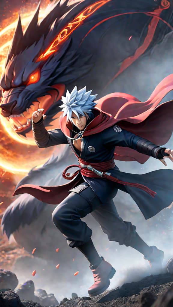  anime art: minato namikaze vs. fugaku uchiha in an intense battle with sharingan and rasengan clashing. hyperrealistic, full body, detailed clothing, highly detailed, cinematic lighting, stunningly beautiful, intricate, sharp focus, f/1. 8, 85mm, (centered image composition), (professionally color graded), ((bright soft diffused light)), volumetric fog, trending on instagram, trending on tumblr, HDR 4K, 8K