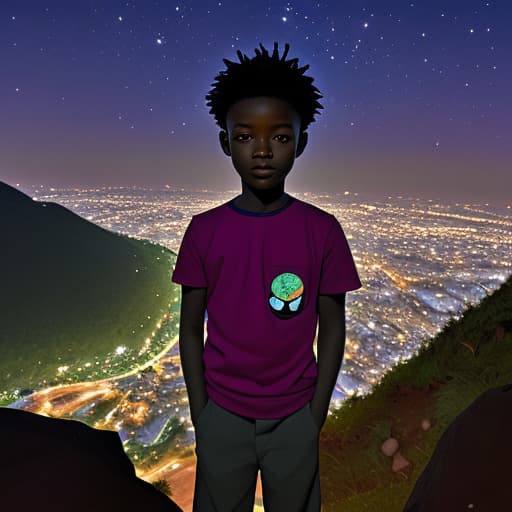  A Ghanaian boy standing beside a pure human heart on a mountain at night