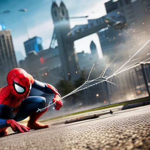 redshift style spider man fight batman hyperrealistic, full body, detailed clothing, highly detailed, cinematic lighting, stunningly beautiful, intricate, sharp focus, f/1. 8, 85mm, (centered image composition), (professionally color graded), ((bright soft diffused light)), volumetric fog, trending on instagram, trending on tumblr, HDR 4K, 8K