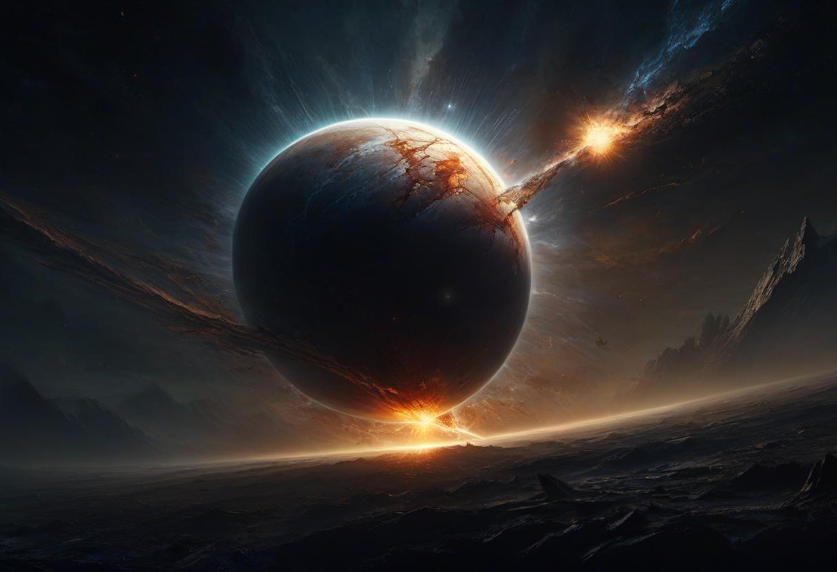  concept art quasi planet, supernova explosion, meteor shower, high dynamic range, vivid, rich details, clear shadows and highlights, realistic, intense, enhanced contrast, highly detailed . digital artwork, illustrative, painterly, matte painting, highly detailed