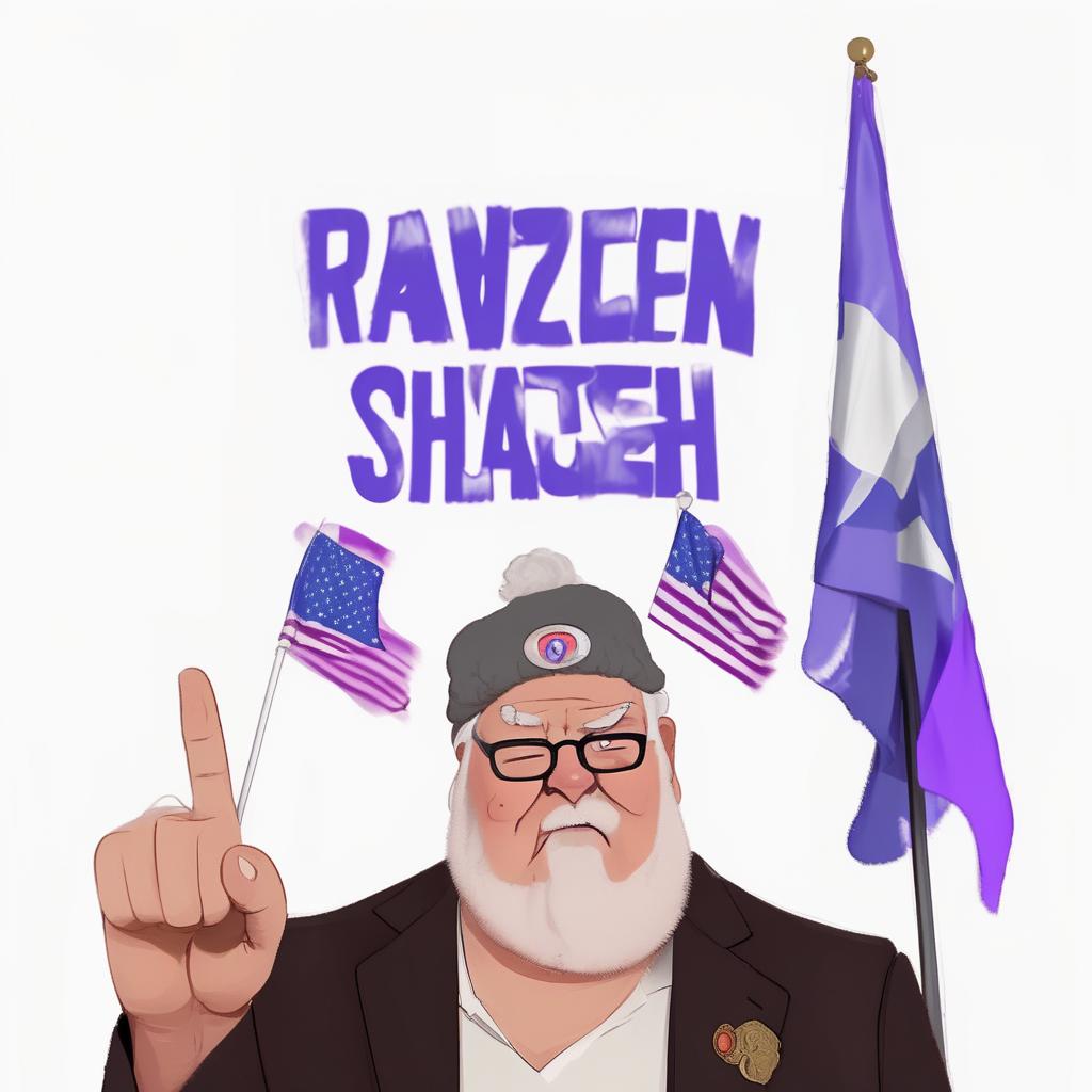  fluffernutter morbidly obese fat overweight elderly old geriatric caucasian with raised finger in suitcoat wearing glasses with scruffy white beard and purple flags in background and many rats