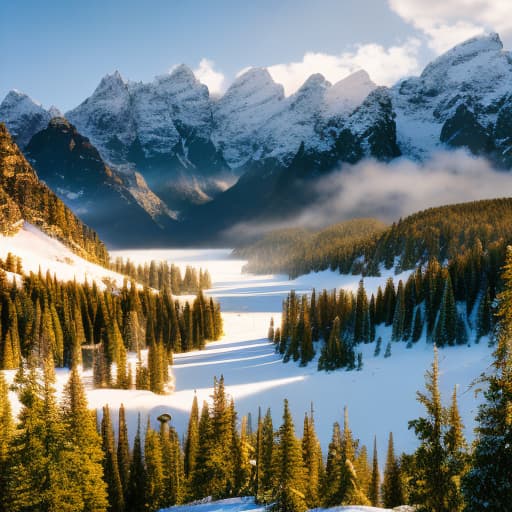 analog style depict a majestic mountain range with snow covered peaks, clear lakes, and dramatic skies in high resolution. hyperrealistic, full body, detailed clothing, highly detailed, cinematic lighting, stunningly beautiful, intricate, sharp focus, f/1. 8, 85mm, (centered image composition), (professionally color graded), ((bright soft diffused light)), volumetric fog, trending on instagram, trending on tumblr, HDR 4K, 8K