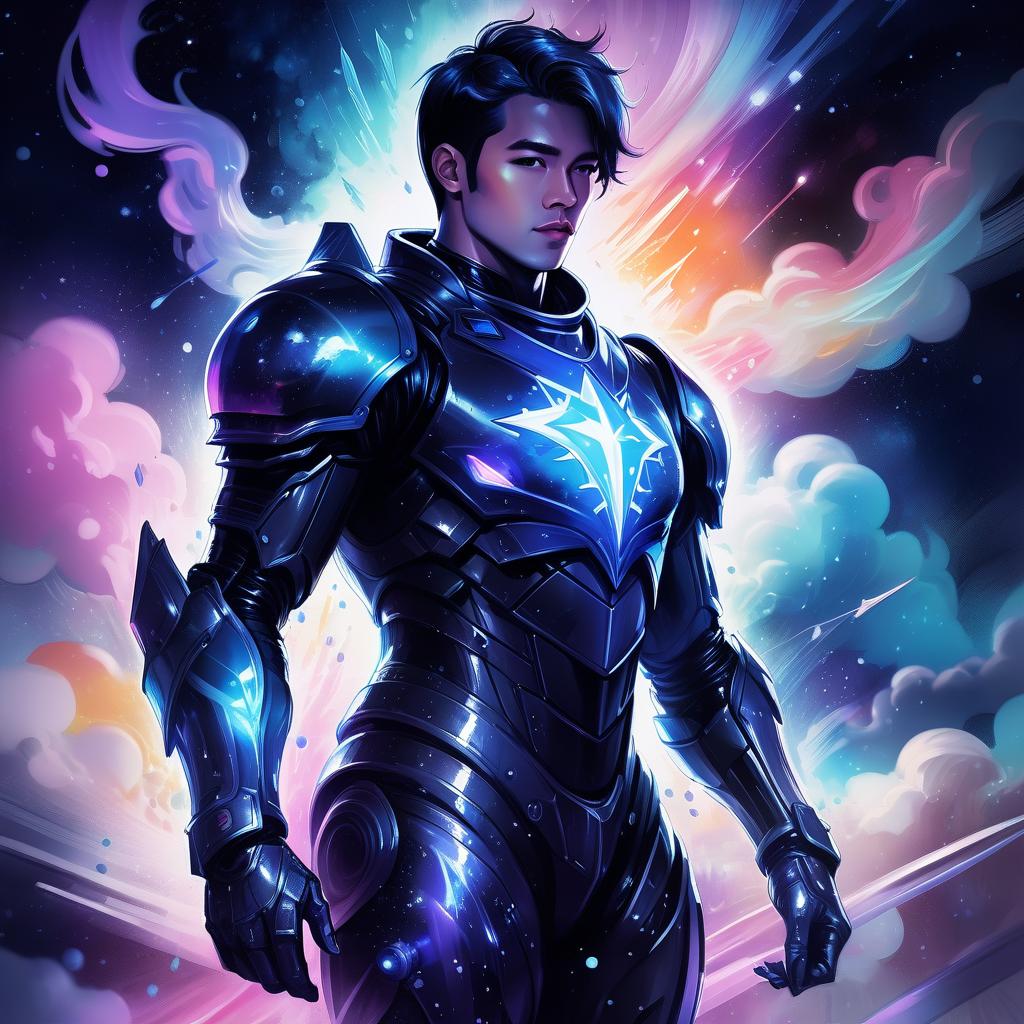  (ink sketch:1.2), (art by style of ross tran:1.4), space knight male in black spacesuit armor standing next to spaceship, traditional media, watercolor, fantasy illustration, soft colors, final fantasy, the knight of star, beautiful mysterious clouds, in a magical world, illuminated by a silvery glow. on a dark background of complex texture: stars, silver dust, abstract electric sparks, neon flashes and mystical glow. high contrast of the drawing and background. surrealism, fantasy with elements of modernity. high detail, high quality, 8k