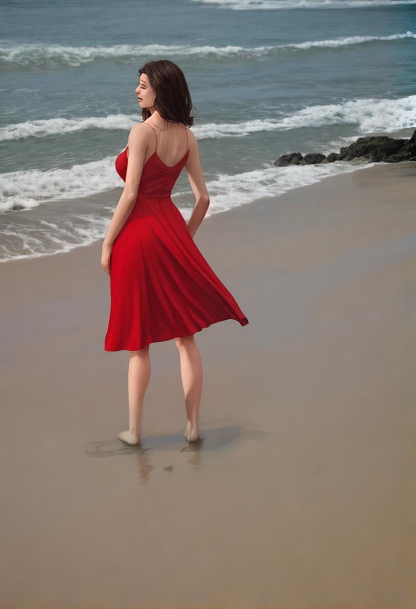  a on beach wearing a red dress