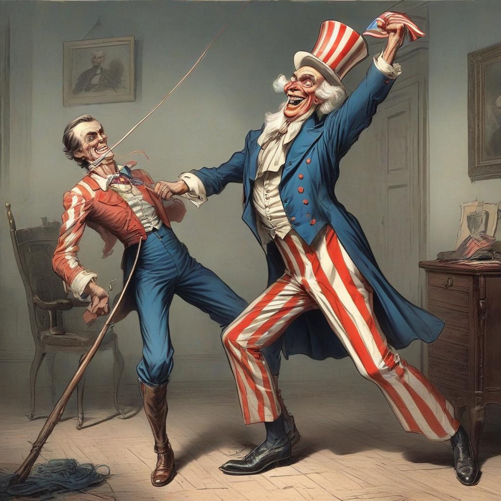  nice cartoon. a russian man flogging uncle sam.