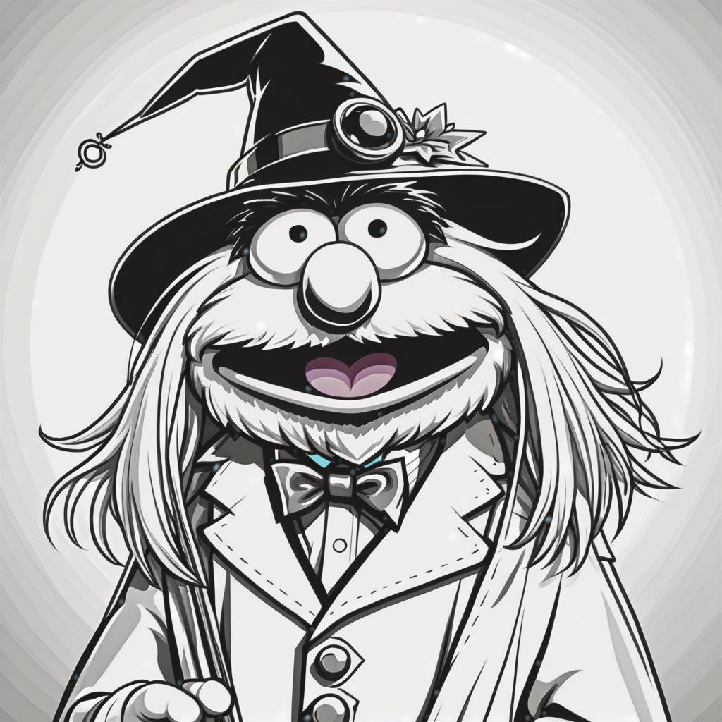  line art drawing wizard's muppet, same nightmare. anime style . professional, sleek, modern, minimalist, graphic, line art, vector graphics