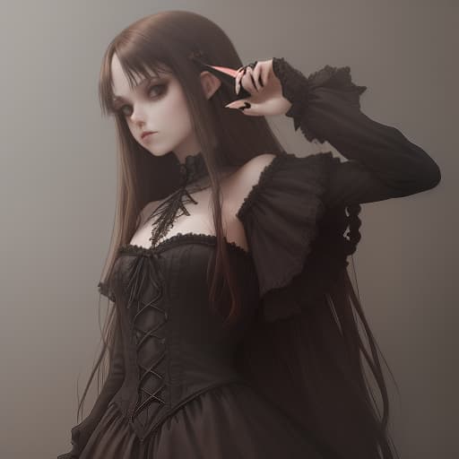  girl, gothic, long brown hair, long black sharp nails