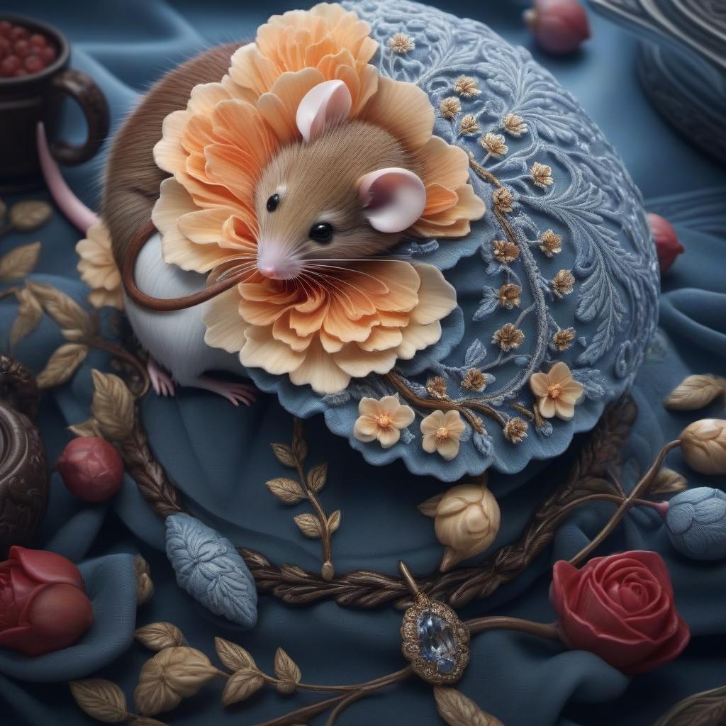  Still life with a beautiful porcelain mouse. hyperrealistic, full body, detailed clothing, highly detailed, cinematic lighting, stunningly beautiful, intricate, sharp focus, f/1. 8, 85mm, (centered image composition), (professionally color graded), ((bright soft diffused light)), volumetric fog, trending on instagram, trending on tumblr, HDR 4K, 8K