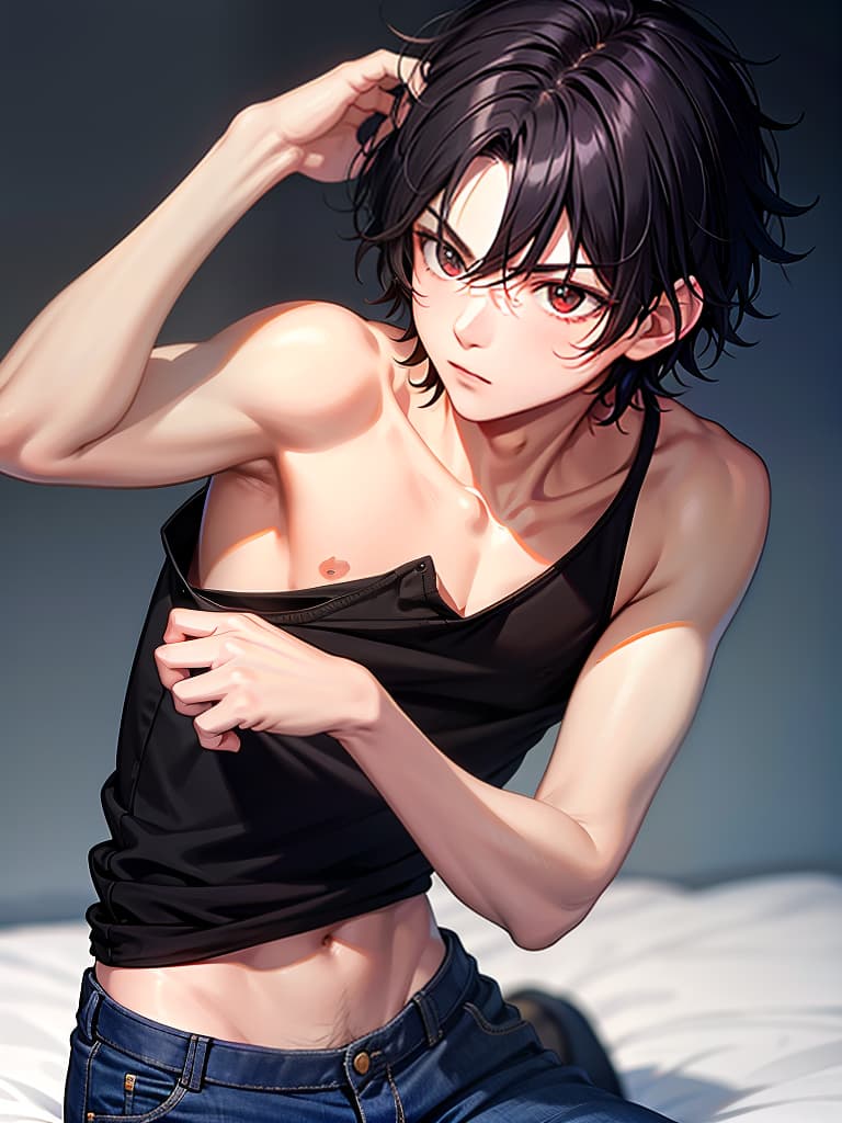  masterpiece,simple background,face only,solo,boy,male focus,22yo,serious,intelligence,genius,black hair,(short hair,messy hair,spiked hair),slender,toned body,t shirt,pose,