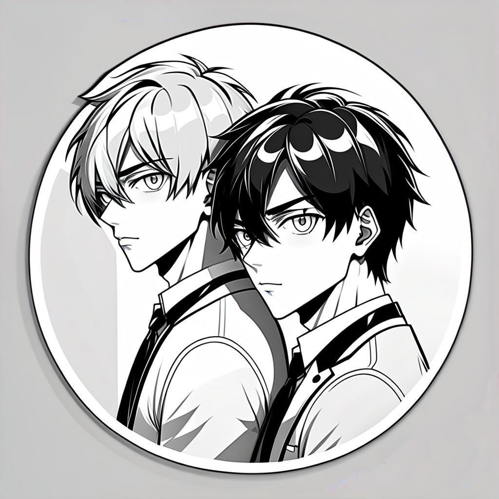  line art drawing yaoi manhwa, round sticker . professional, sleek, modern, minimalist, graphic, line art, vector graphics, sticker