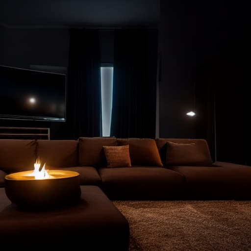  scary living room with TV and sofa hyperrealistic, full body, detailed clothing, highly detailed, cinematic lighting, stunningly beautiful, intricate, sharp focus, f/1. 8, 85mm, (centered image composition), (professionally color graded), ((bright soft diffused light)), volumetric fog, trending on instagram, trending on tumblr, HDR 4K, 8K