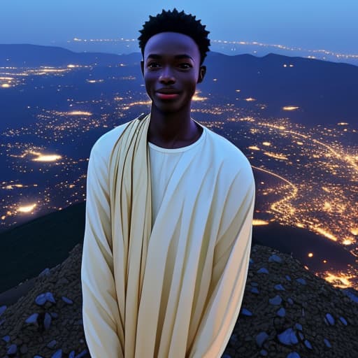  A fair skin Ghanaian standing on mountain at night with a pure heart in his 