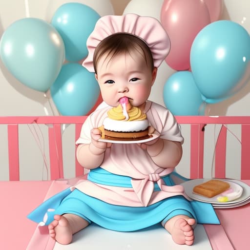  Fat baby eating cake