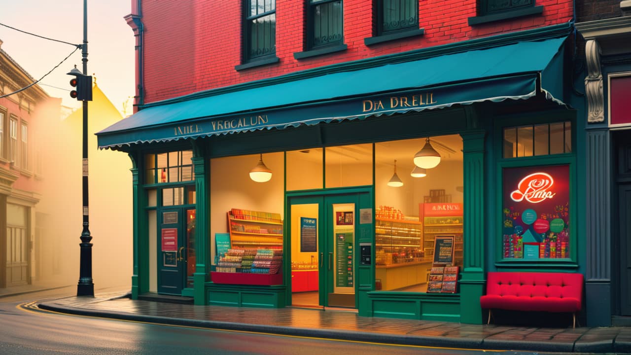  an inviting franchise storefront, showcasing diverse products, with a confident owner engaging with customers. bright colors, a welcoming atmosphere, and a clear display of the franchise logo, emphasizing community and entrepreneurship. hyperrealistic, full body, detailed clothing, highly detailed, cinematic lighting, stunningly beautiful, intricate, sharp focus, f/1. 8, 85mm, (centered image composition), (professionally color graded), ((bright soft diffused light)), volumetric fog, trending on instagram, trending on tumblr, HDR 4K, 8K