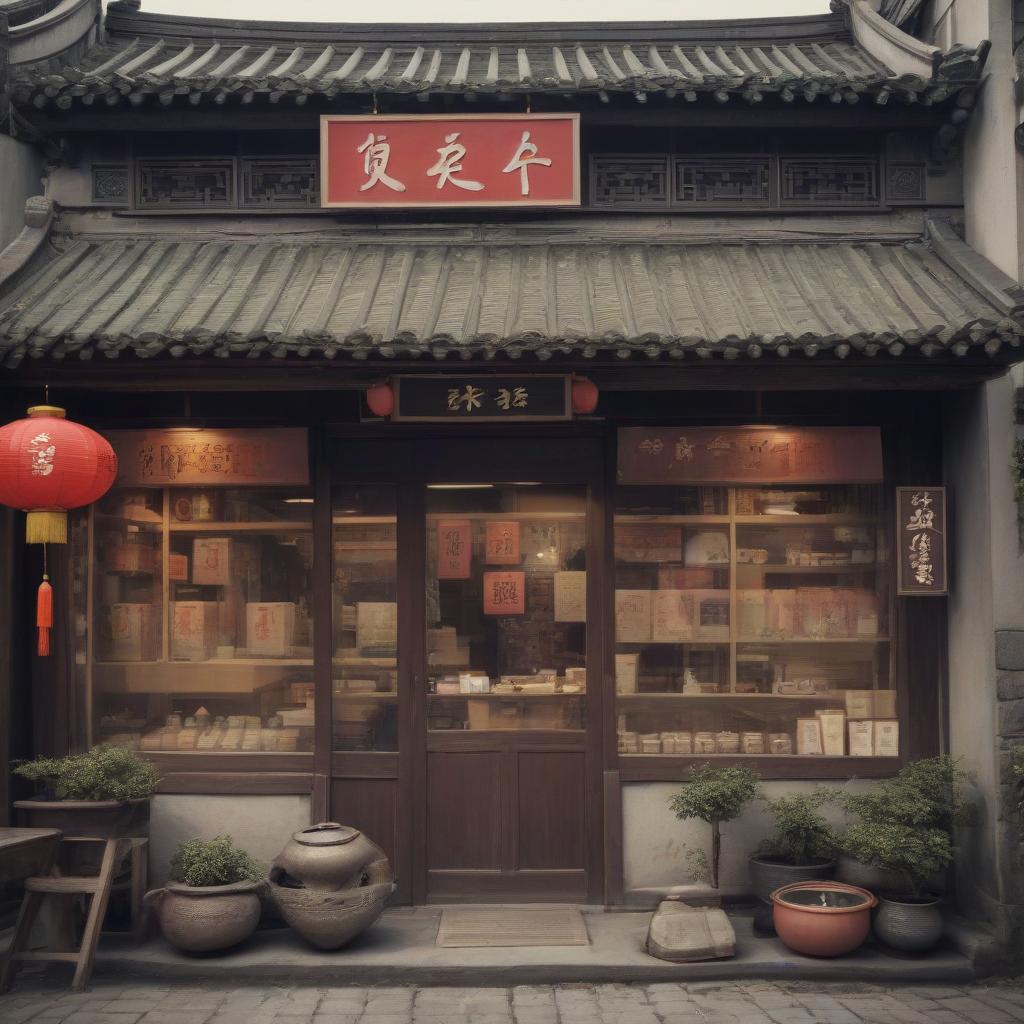  chinese town, tea store, tea ceremony, sign text “tea875”, epic foto, 4k