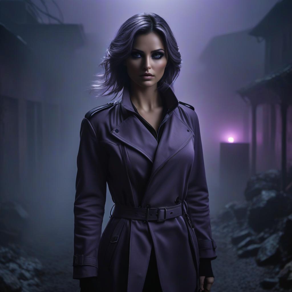  eptiness girl, eptiness girl look at eptiness. gray tones, the black silhouette of the girl from above, her eyes glow with purple, gray tones,the girl looks into the void, dark tones, fog, volatile glow hyperrealistic, full body, detailed clothing, highly detailed, cinematic lighting, stunningly beautiful, intricate, sharp focus, f/1. 8, 85mm, (centered image composition), (professionally color graded), ((bright soft diffused light)), volumetric fog, trending on instagram, trending on tumblr, HDR 4K, 8K