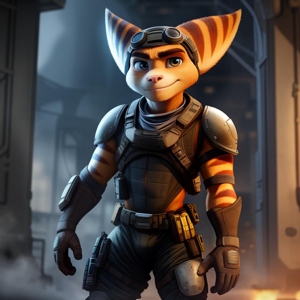  Male ratchet and clank (call of duty) full body, open eyes, digital art, masterpiece, 4k, fine details,