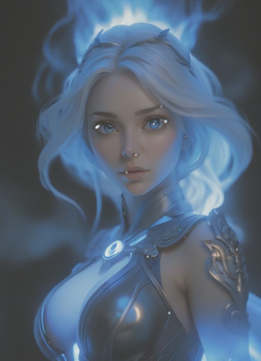  the spirit of the blue light is a girl hyperrealistic, full body, detailed clothing, highly detailed, cinematic lighting, stunningly beautiful, intricate, sharp focus, f/1. 8, 85mm, (centered image composition), (professionally color graded), ((bright soft diffused light)), volumetric fog, trending on instagram, trending on tumblr, HDR 4K, 8K