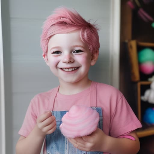  you need a happy child who holds cotton candy in his hands and smiles at the camera.