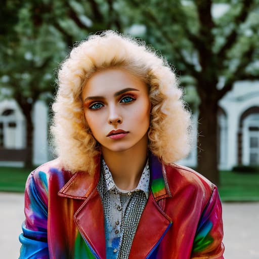 portrait+ style Russian LGBT queer superstar blonde female face