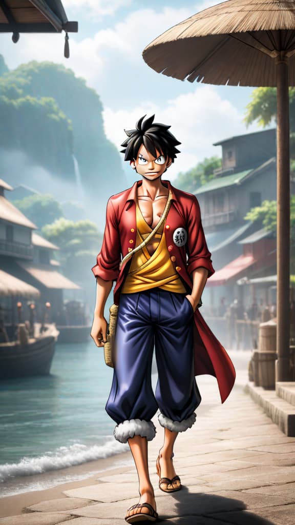  luffy from one piece with determined eyes, memories of marineford in the background, anime art hyperrealistic, full body, detailed clothing, highly detailed, cinematic lighting, stunningly beautiful, intricate, sharp focus, f/1. 8, 85mm, (centered image composition), (professionally color graded), ((bright soft diffused light)), volumetric fog, trending on instagram, trending on tumblr, HDR 4K, 8K