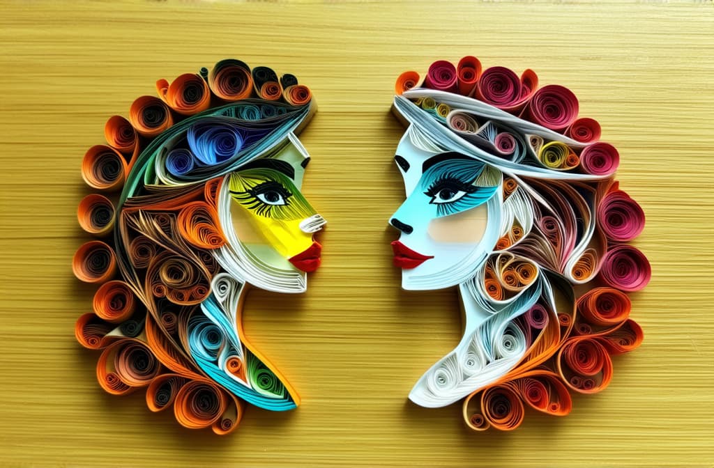  different beauty. women's heads of different nationalities. in quilling style. ar 3:2 {prompt}, maximum details