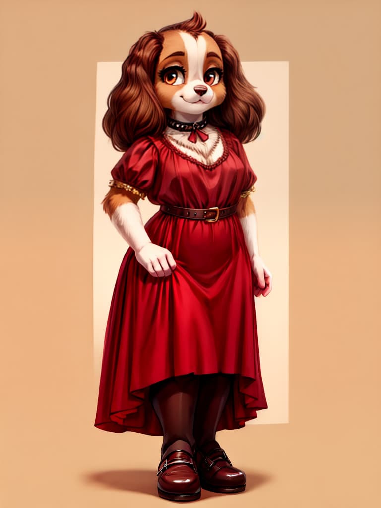  swf anthropomorphic english cocker spaniel female curvy, standing in dress no background