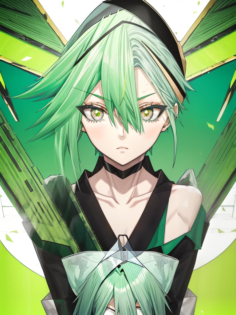  green hair,(((asymmetry:1.5)))