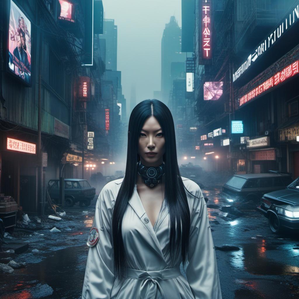  an epic album cover, splicor and aphex twin with a dystopian feel., ((anime)) hyperrealistic, full body, detailed clothing, highly detailed, cinematic lighting, stunningly beautiful, intricate, sharp focus, f/1. 8, 85mm, (centered image composition), (professionally color graded), ((bright soft diffused light)), volumetric fog, trending on instagram, trending on tumblr, HDR 4K, 8K