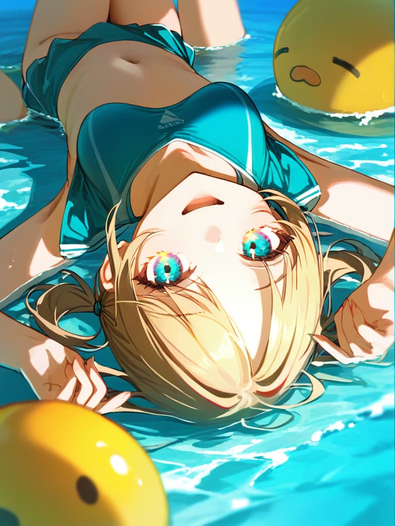  ultra detailed:1.2,masterpiece:1.2,best quality,masterpiece,bestquality,hdr:1.1,8k:1.1,very cute girl:1.3,(aqua color,sports ,swimwear:1.6),(standing:1.5) ,smile:1.4 ,(blonde hair,twin tail,drill hair:1.3) ,(on the sea:1.7),upper body:1.3,dutch angel:1.5,open mouth,(upside down:1.7)(from above:1.1)((eyes highlight:1.1))