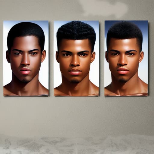  Create an image of a Airbrushed Hyperrealistic Glossy Beautiful Three Male African American Angles with Swords