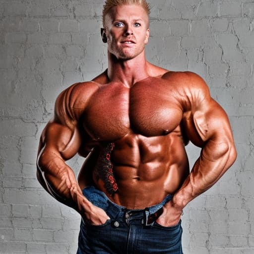 portrait+ style IFBB star bodybuilder queer blonde hunk dude face