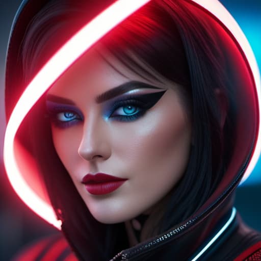  ultra realistic close up portrait ((beautiful pale cyberpunk female with heavy black eyeliner)), blue eyes, shaved side haircut, hyper detail, cinematic lighting, magic neon, dark red city, Canon EOS R3, nikon, f/1.4, ISO 200, 1/160s, 8K, RAW, unedited, symmetrical balance, in-frame, 8K hyperrealistic, full body, detailed clothing, highly detailed, cinematic lighting, stunningly beautiful, intricate, sharp focus, f/1. 8, 85mm, (centered image composition), (professionally color graded), ((bright soft diffused light)), volumetric fog, trending on instagram, trending on tumblr, HDR 4K, 8K