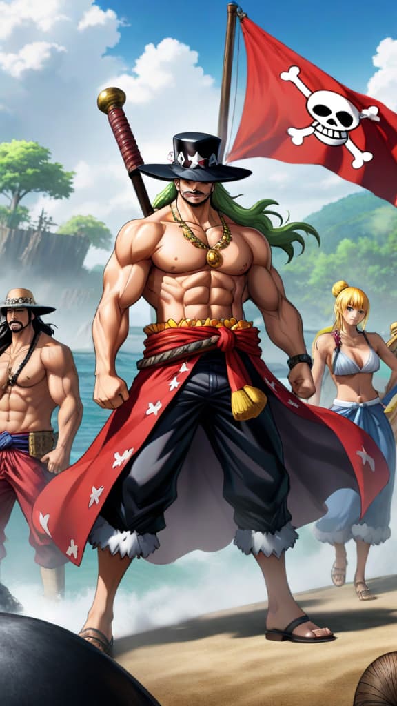  anime art, one piece, whitebeard's pirates rallying with renewed hope on a silent battlefield hyperrealistic, full body, detailed clothing, highly detailed, cinematic lighting, stunningly beautiful, intricate, sharp focus, f/1. 8, 85mm, (centered image composition), (professionally color graded), ((bright soft diffused light)), volumetric fog, trending on instagram, trending on tumblr, HDR 4K, 8K