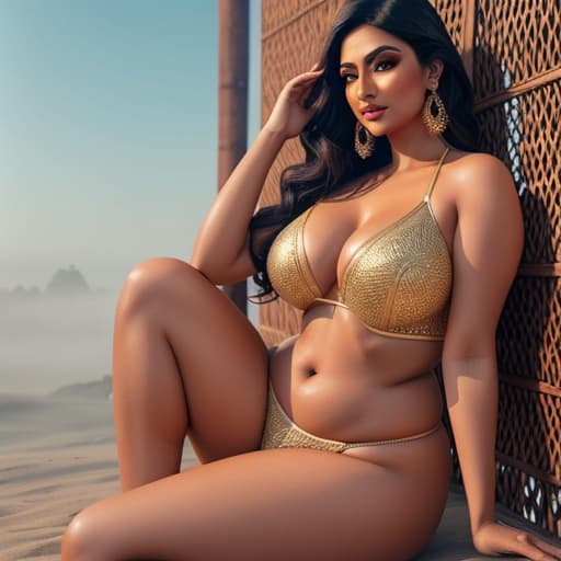  a curvy hot indian gorl in bikni hyperrealistic, full body, detailed clothing, highly detailed, cinematic lighting, stunningly beautiful, intricate, sharp focus, f/1. 8, 85mm, (centered image composition), (professionally color graded), ((bright soft diffused light)), volumetric fog, trending on instagram, trending on tumblr, HDR 4K, 8K