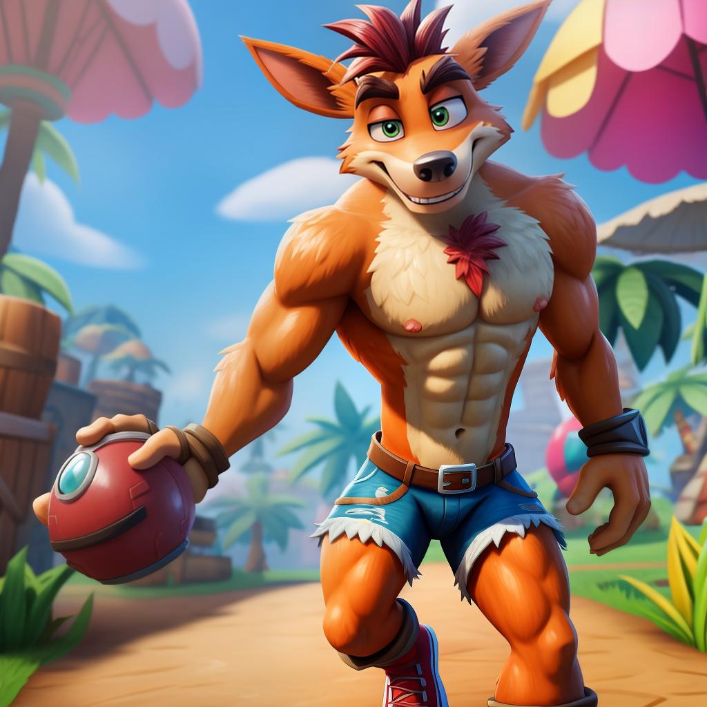  Crash bandicoot (fortnite), full body, open eyes, masterpiece, 4k, fine details,