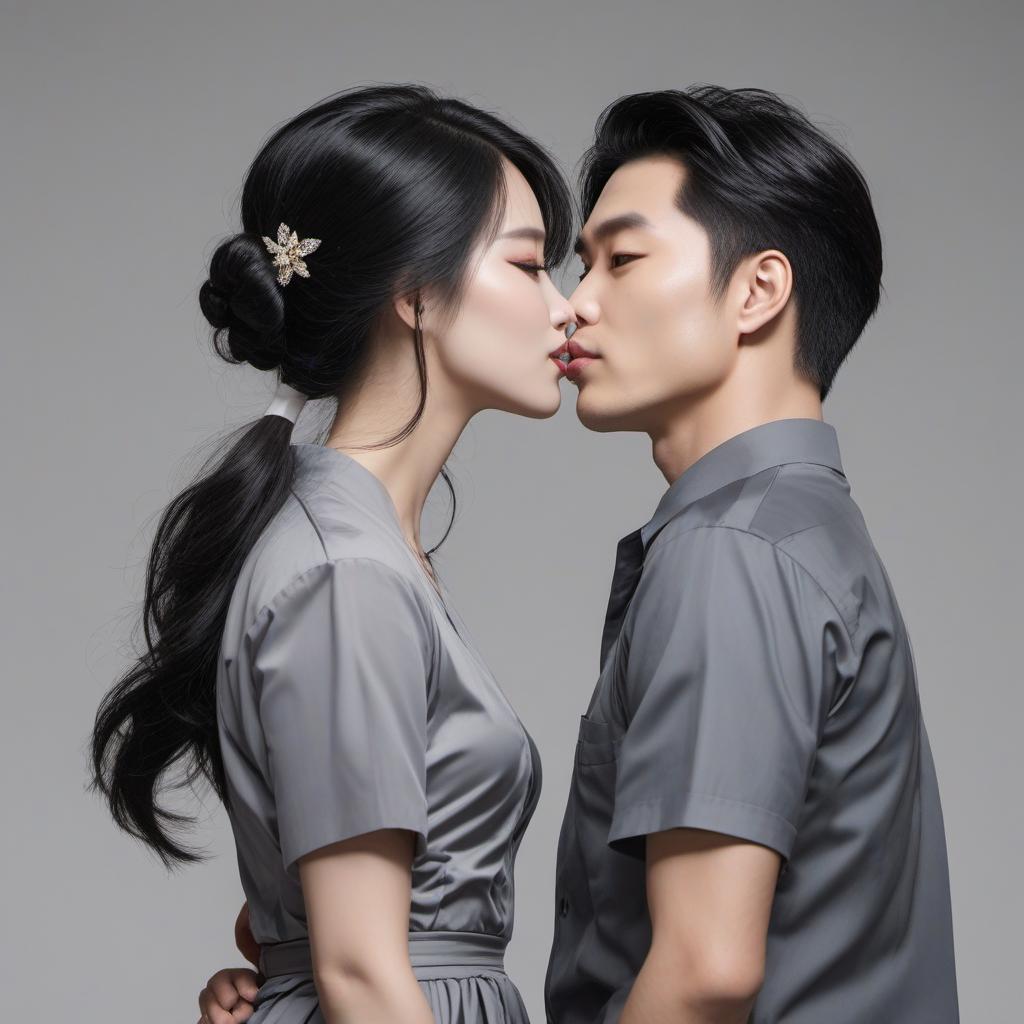  a black haired man kisses chung li , profile image style