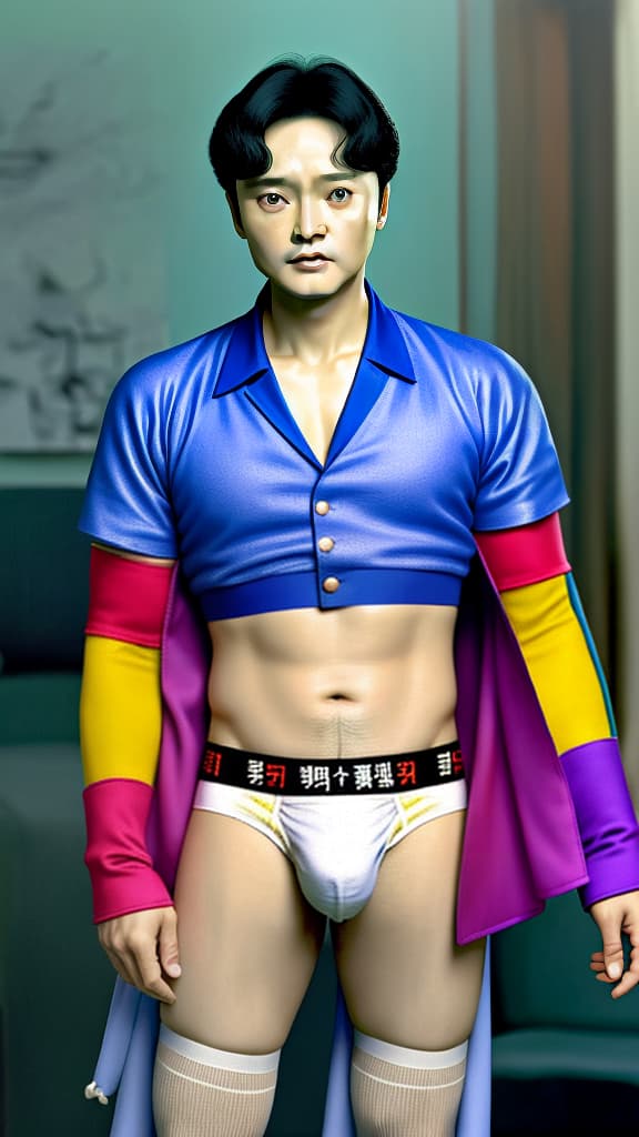  masterpiece, best quality, Leslie Cheung in colourful jockstraps briefs