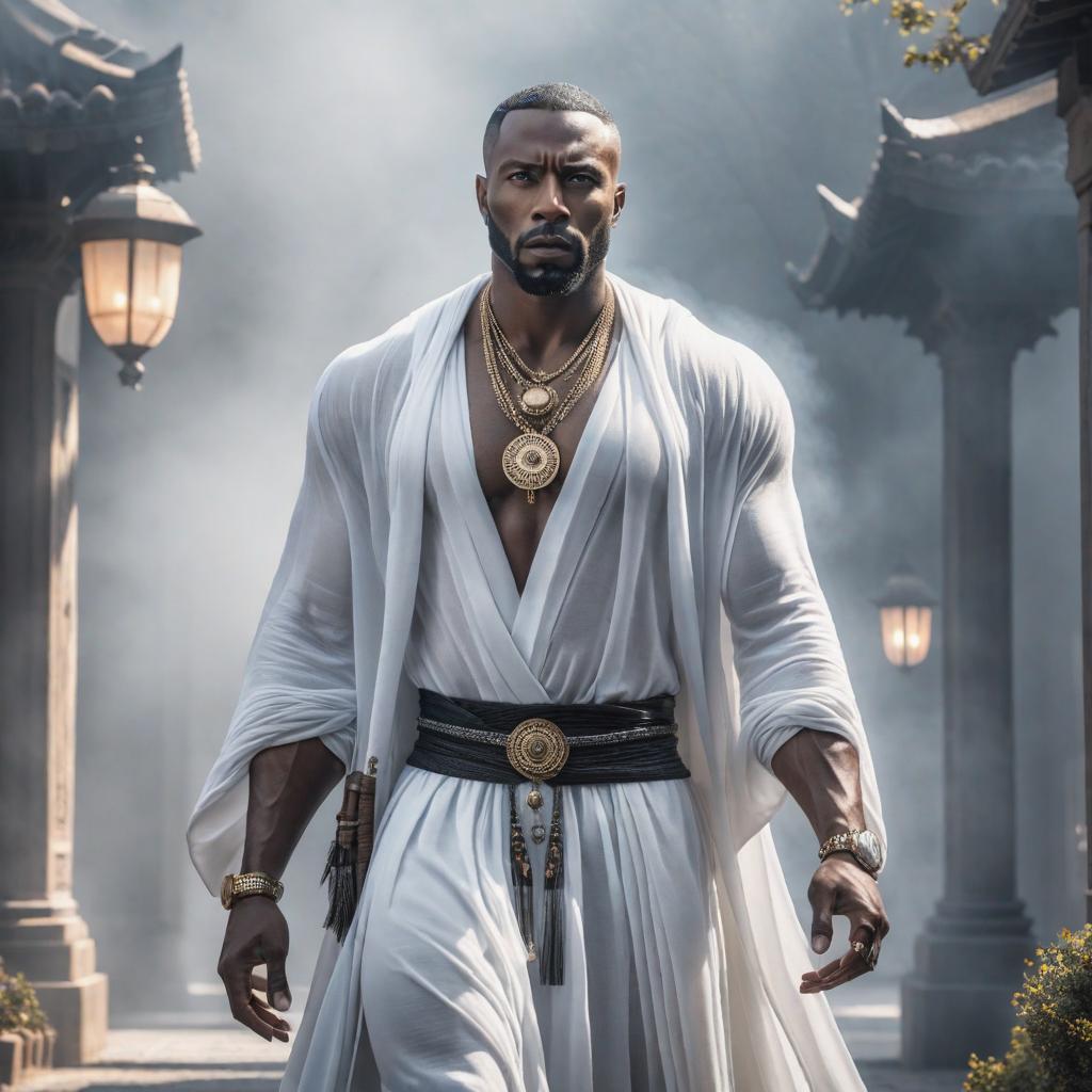  white , black man, , ((mystical)) hyperrealistic, full body, detailed clothing, highly detailed, cinematic lighting, stunningly beautiful, intricate, sharp focus, f/1. 8, 85mm, (centered image composition), (professionally color graded), ((bright soft diffused light)), volumetric fog, trending on instagram, trending on tumblr, HDR 4K, 8K