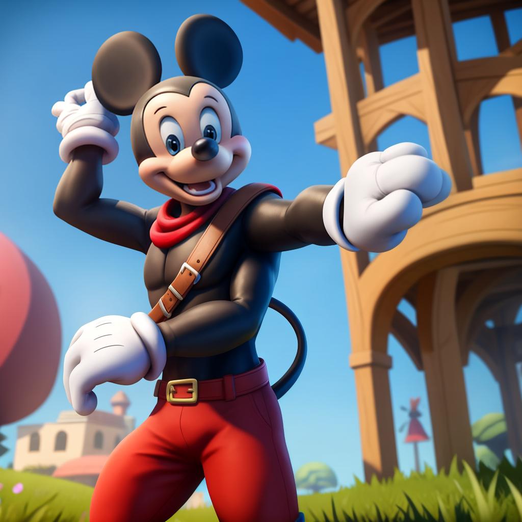  Mickey mouse (fortnite), wearing mickey mouse white gloves, full body, open eyes, masterpiece, 4k, fine details,