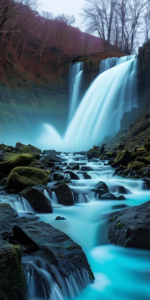  waterfall with strong blue and light blue colors with white water strong cyan colors