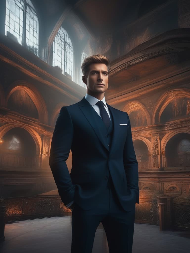  an expressionless handsome man with a long lasting hair on the gray shoulder in a suit hyperrealistic, full body, detailed clothing, highly detailed, cinematic lighting, stunningly beautiful, intricate, sharp focus, f/1. 8, 85mm, (centered image composition), (professionally color graded), ((bright soft diffused light)), volumetric fog, trending on instagram, trending on tumblr, HDR 4K, 8K