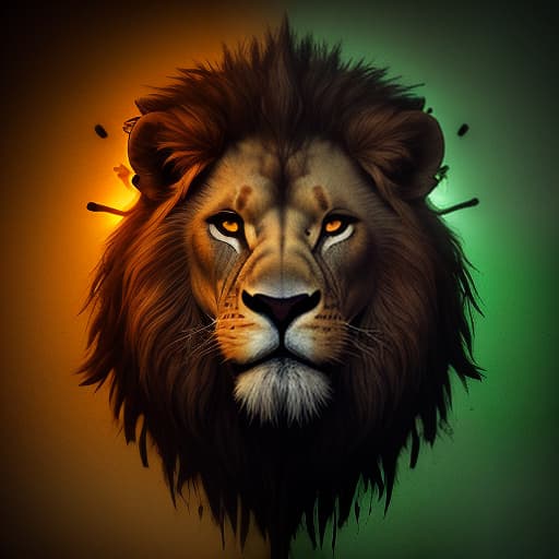  create a realistic image of a good lion in neon light, dark , creepy , blood , monsters , by jason engle , carlos huante , charlie bowater , simon lee , brom