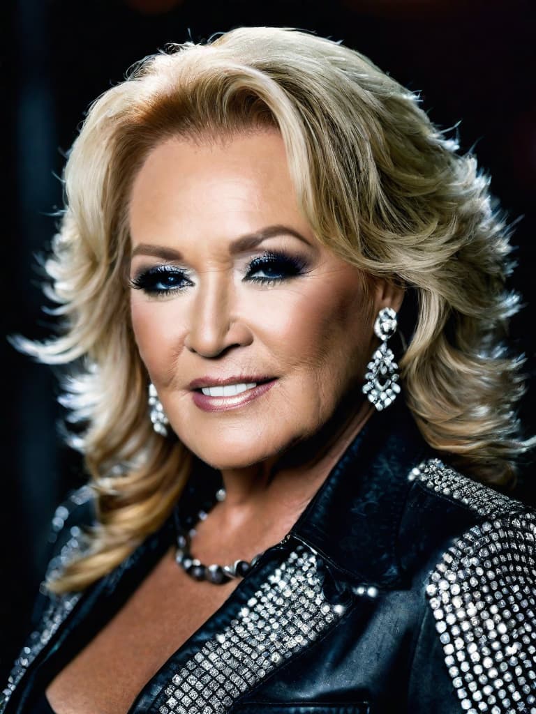  A younger country singer Tanya Tucker, medium shot, upper body, spotlight, long exposure lighting, street art style spray paint, glamour lighting