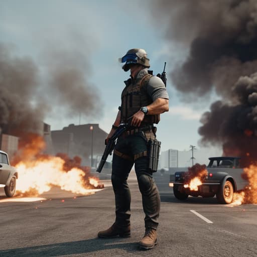  free fire vs pubg hyperrealistic, full body, detailed clothing, highly detailed, cinematic lighting, stunningly beautiful, intricate, sharp focus, f/1. 8, 85mm, (centered image composition), (professionally color graded), ((bright soft diffused light)), volumetric fog, trending on instagram, trending on tumblr, HDR 4K, 8K