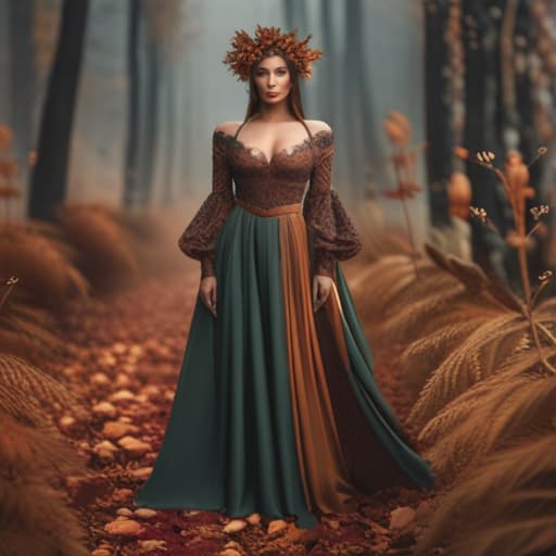  fantasia earthy autumn aesthetics hyperrealistic, full body, detailed clothing, highly detailed, cinematic lighting, stunningly beautiful, intricate, sharp focus, f/1. 8, 85mm, (centered image composition), (professionally color graded), ((bright soft diffused light)), volumetric fog, trending on instagram, trending on tumblr, HDR 4K, 8K