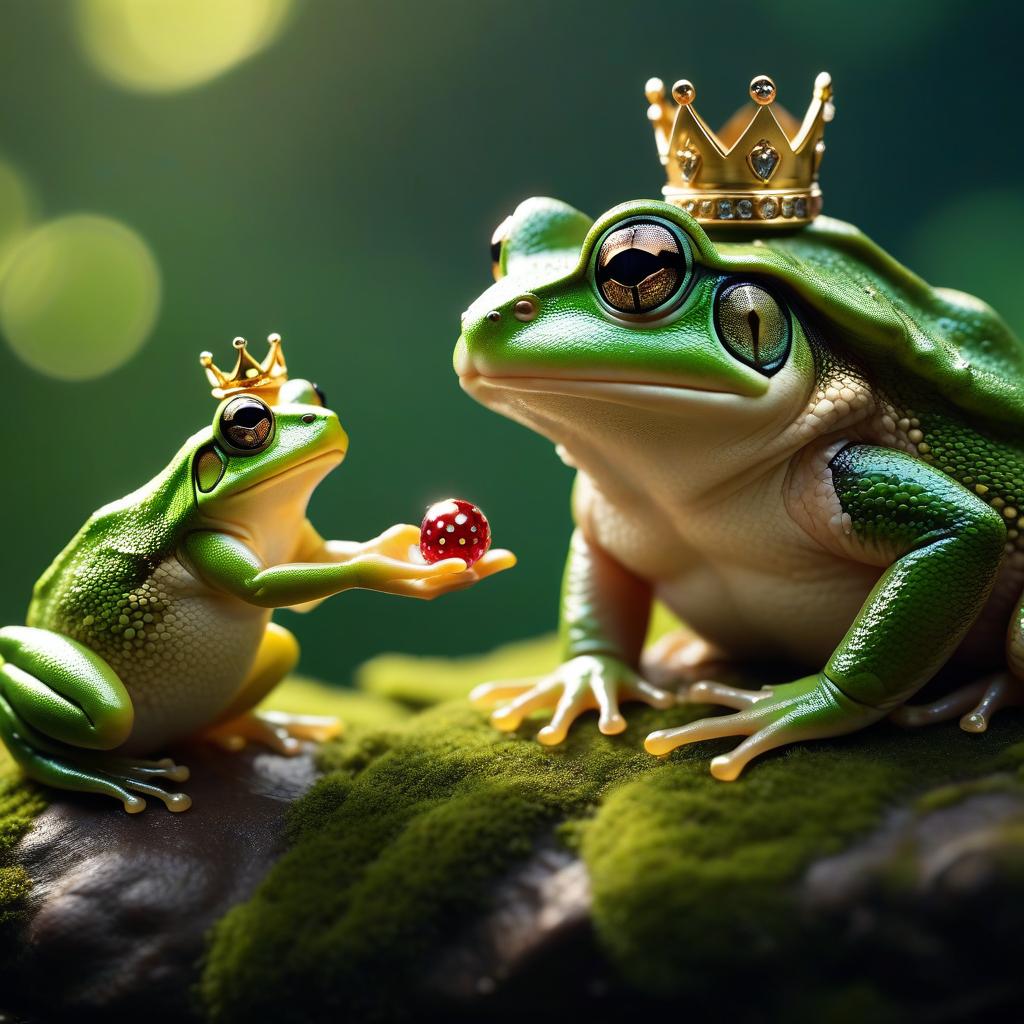  cinematic photo the toad king proposes to the frog princess. . 35mm photograph, film, bokeh, professional, 4k, highly detailed, hkmagic, perfect hands