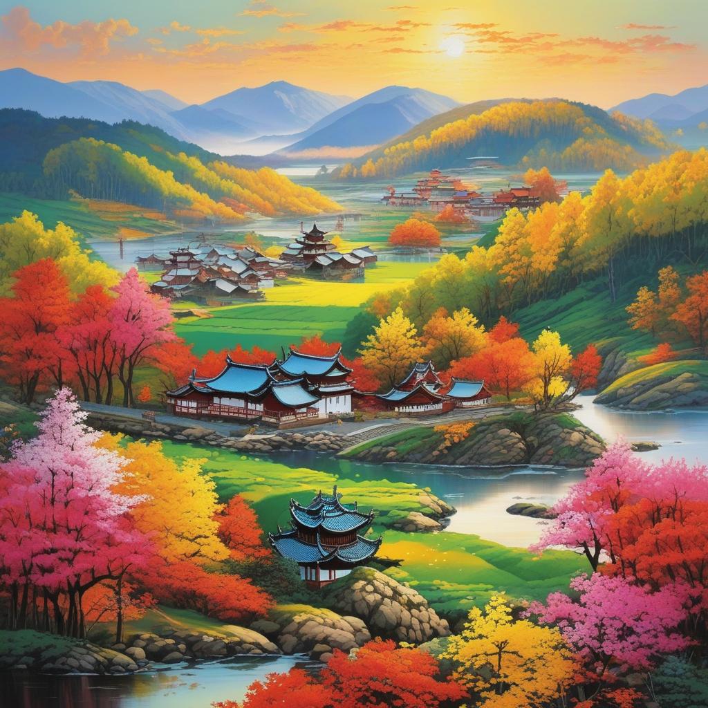  Please spend a landscape painting of Beishan in Jilin Province, which requires bright colors, bright light and magnificent momentum.